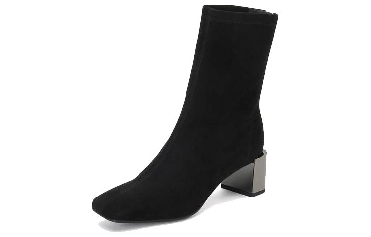Lookbook (Women) Staccato Retro Square Toe Chunky Heel Leather Boots 'Black' SZP9UP12DU1DZ0