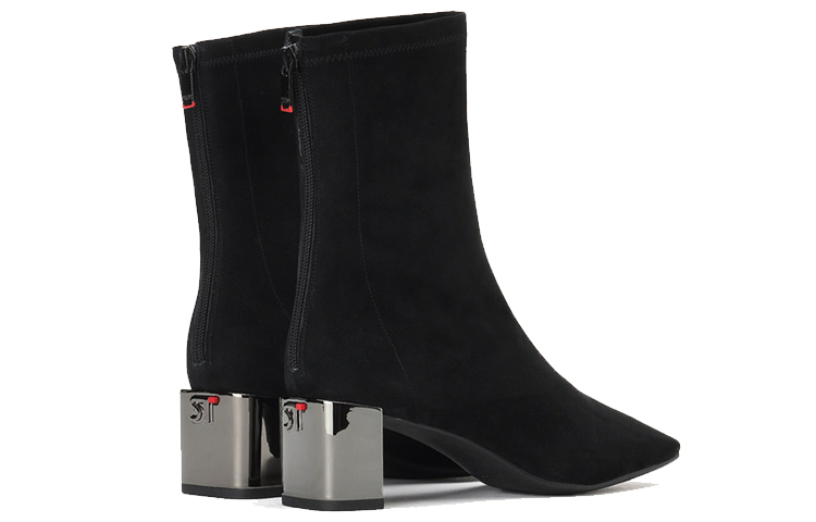 Shop (Women) Staccato Retro Square Toe Chunky Heel Leather Boots 'Black' SZP9UP12DU1DZ0