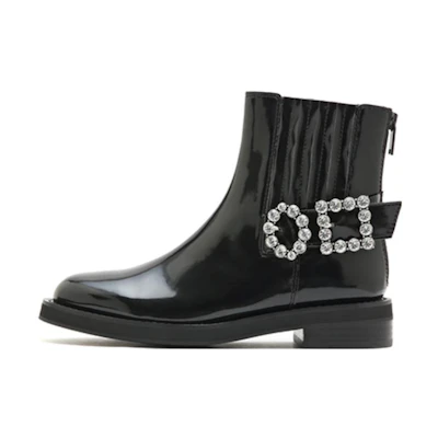 (W) Staccato Round Toe Rhinestone Ankle Boots 'Black' 'Fairy Tale Zipper'