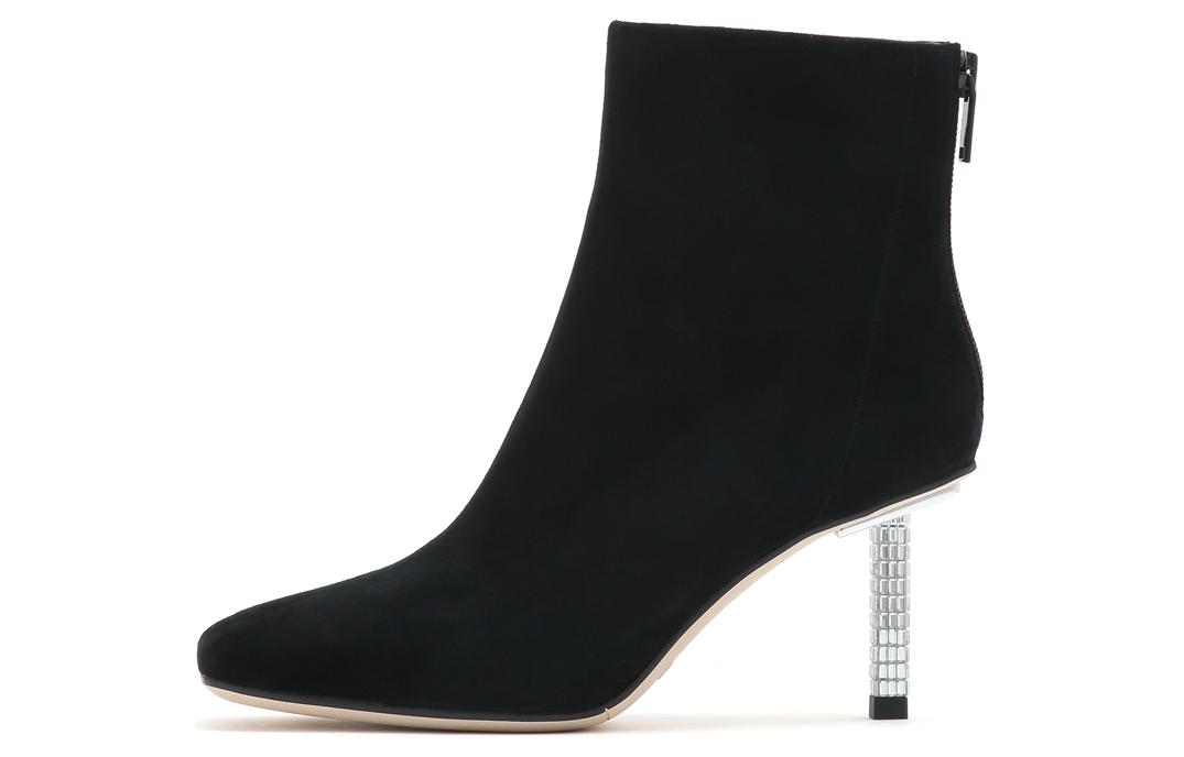 (Women) Staccato Sheepskin Square Toe Fashion High Heel Zipper Ankle Boot 'Black' 9VP20DD2