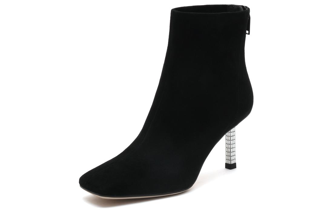 Order (W) Staccato Sepatu Boot Tumit Tinggi Zipper Hitam Kulit Domba Ujung Kotak 9VP20DD2