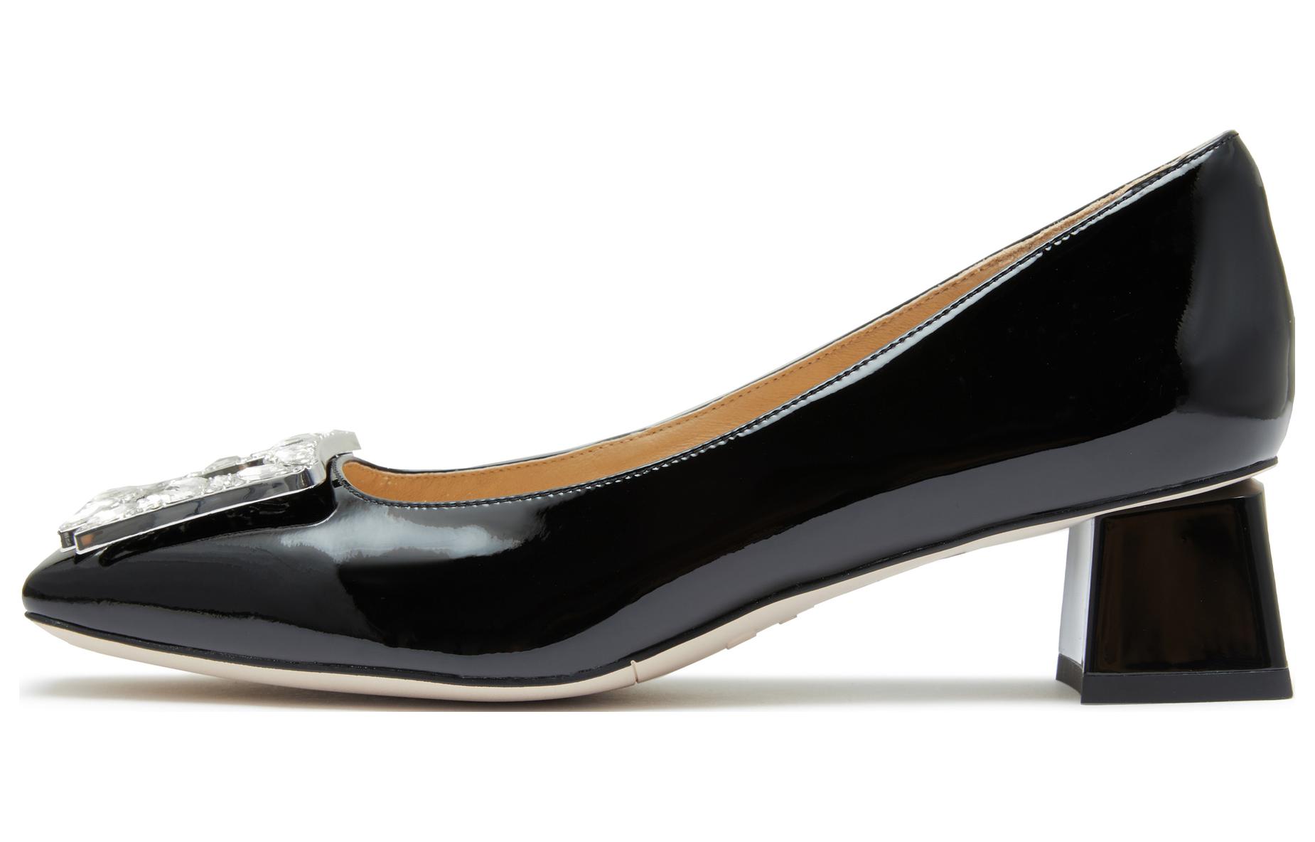 Purchase (Women) Staccato Square Toe Slip-On Chunky Heel 4.5cm 'Black Leather' EL603CQ3