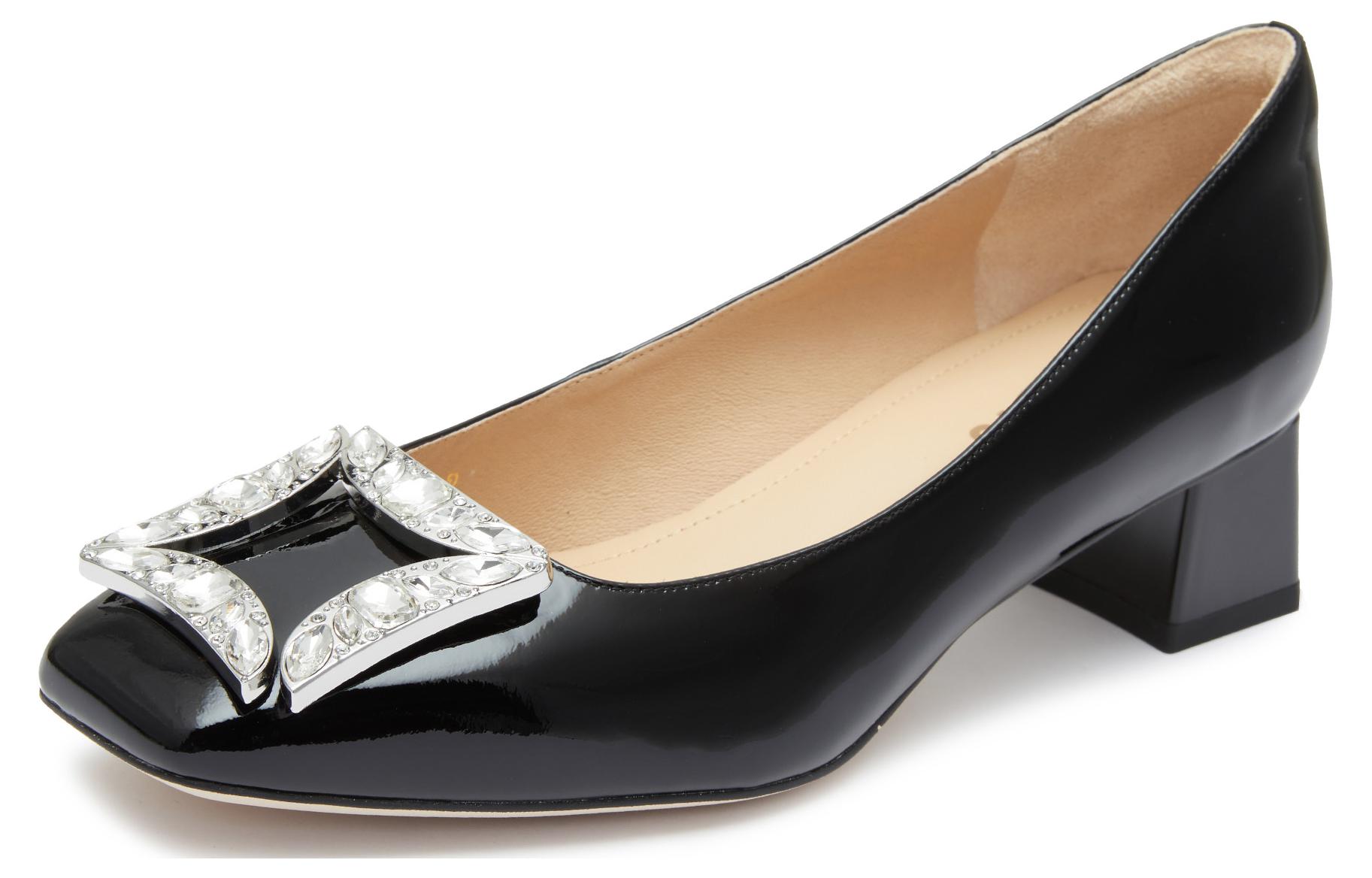 Details for (Women) Staccato Square Toe Slip-On Chunky Heel 4.5cm 'Black Leather' EL603CQ3