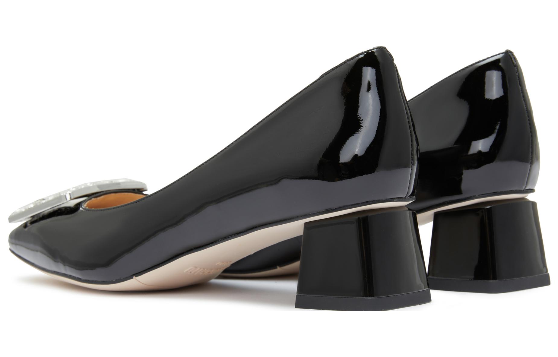Sizing (Women) Staccato Square Toe Slip-On Chunky Heel 4.5cm 'Black Leather' EL603CQ3