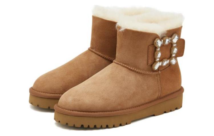 Lookbook 思加圖 Staccato 牛反絨 甜美保暖毛里 短筒 雪地靴 女款 棕色