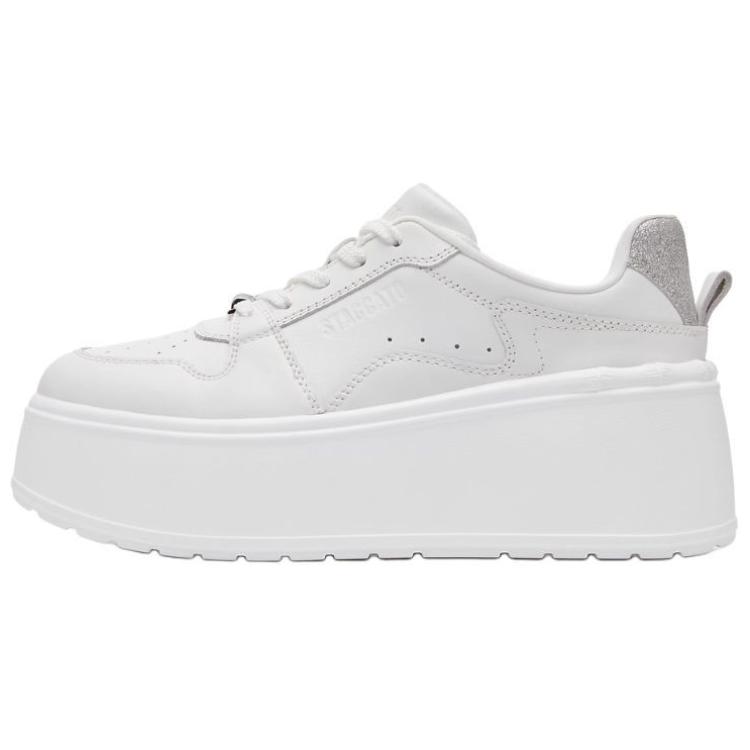 (Women) Staccato White Leather Platform Sneakers - Stylish & Comfortable. EB401AM5