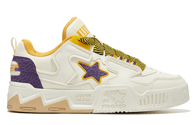 Order STARTER VOL2 麵包星星鞋 多巴胺撞色爆裂紋 復古增高低筒厚底板鞋 女款 白紫