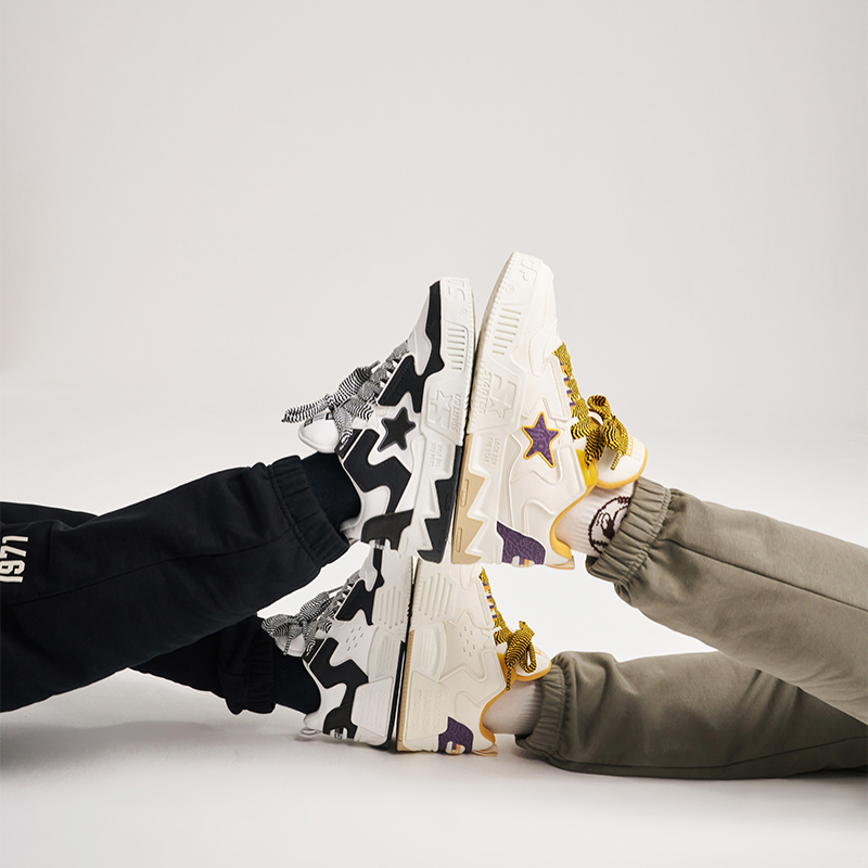 Sizing STARTER VOL2 麵包星星鞋 多巴胺撞色爆裂紋 復古增高低筒厚底板鞋 女款 白紫