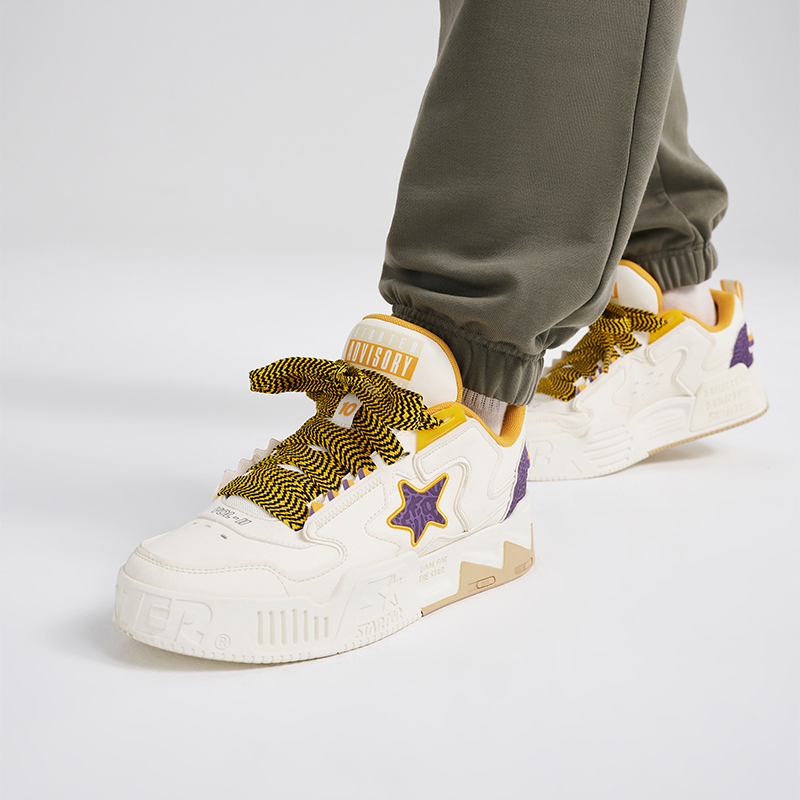 Cheap STARTER VOL2 麵包星星鞋 多巴胺撞色爆裂紋 復古增高低筒厚底板鞋 女款 白紫