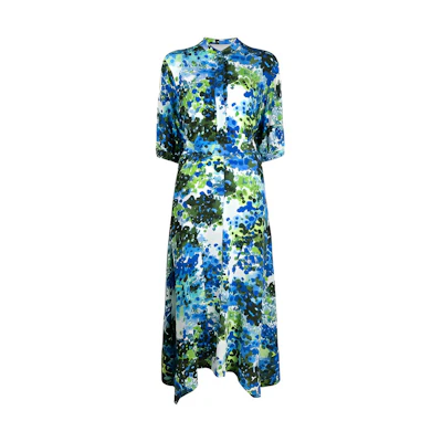 (Women) Stella McCartney Blue Floral Print Midi Short-Sleeve Dress 603695SSA13-8525