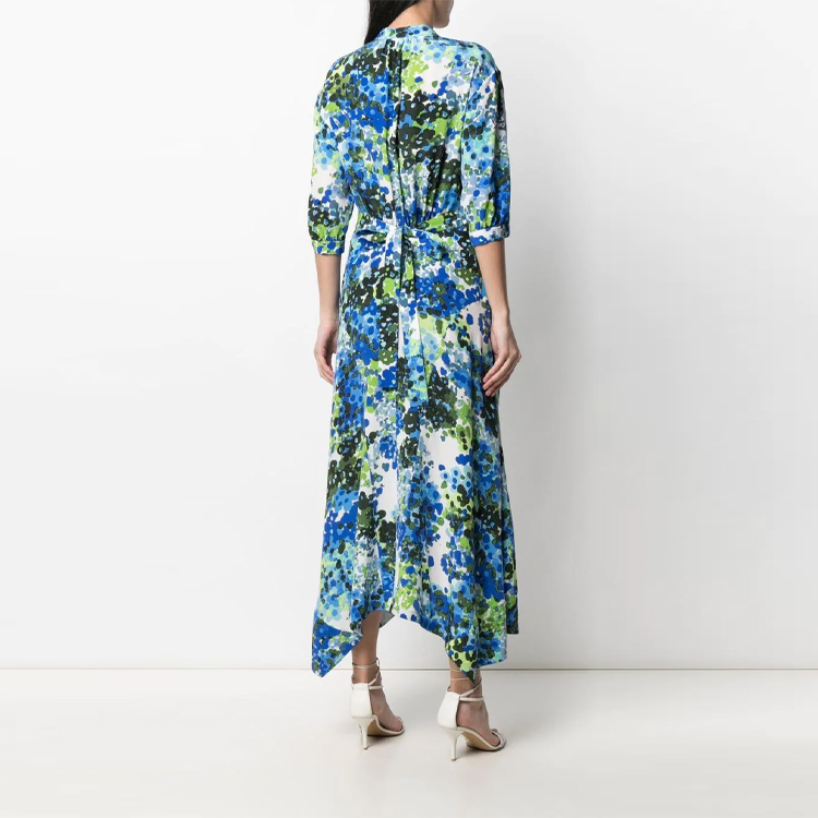 Shop (W) 스텔라 매카트니 블루 플로럴 프린트 미디 반팔 원피스 603695SSA13-8525