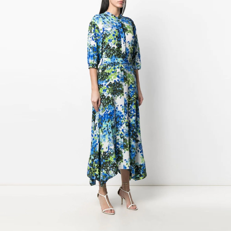 Purchase (W) 스텔라 매카트니 블루 플로럴 프린트 미디 반팔 원피스 603695SSA13-8525