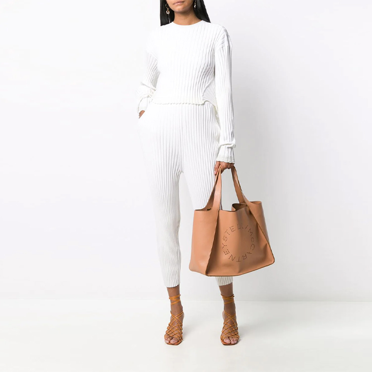 Lookbook (W) Stella McCartney Legging Putih High-Waisted Ribbed Ankle. 602890S2240-9503