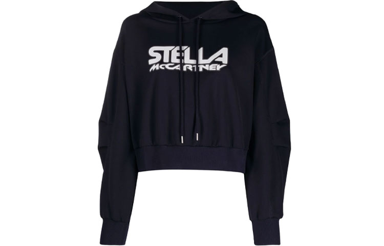 Order (W) Stella McCartney Hoodie Logo Print Biru Laut Potongan Pendek. 603682SPW05-4000