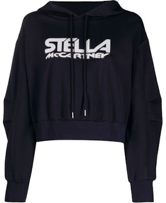 (W) Stella McCartney Hoodie Logo Print Biru Laut Potongan Pendek. 603682SPW05-4000 Order (W) Stella McCartney Hoodie Logo Print Biru Laut Potongan Pendek. 603682SPW05-4000