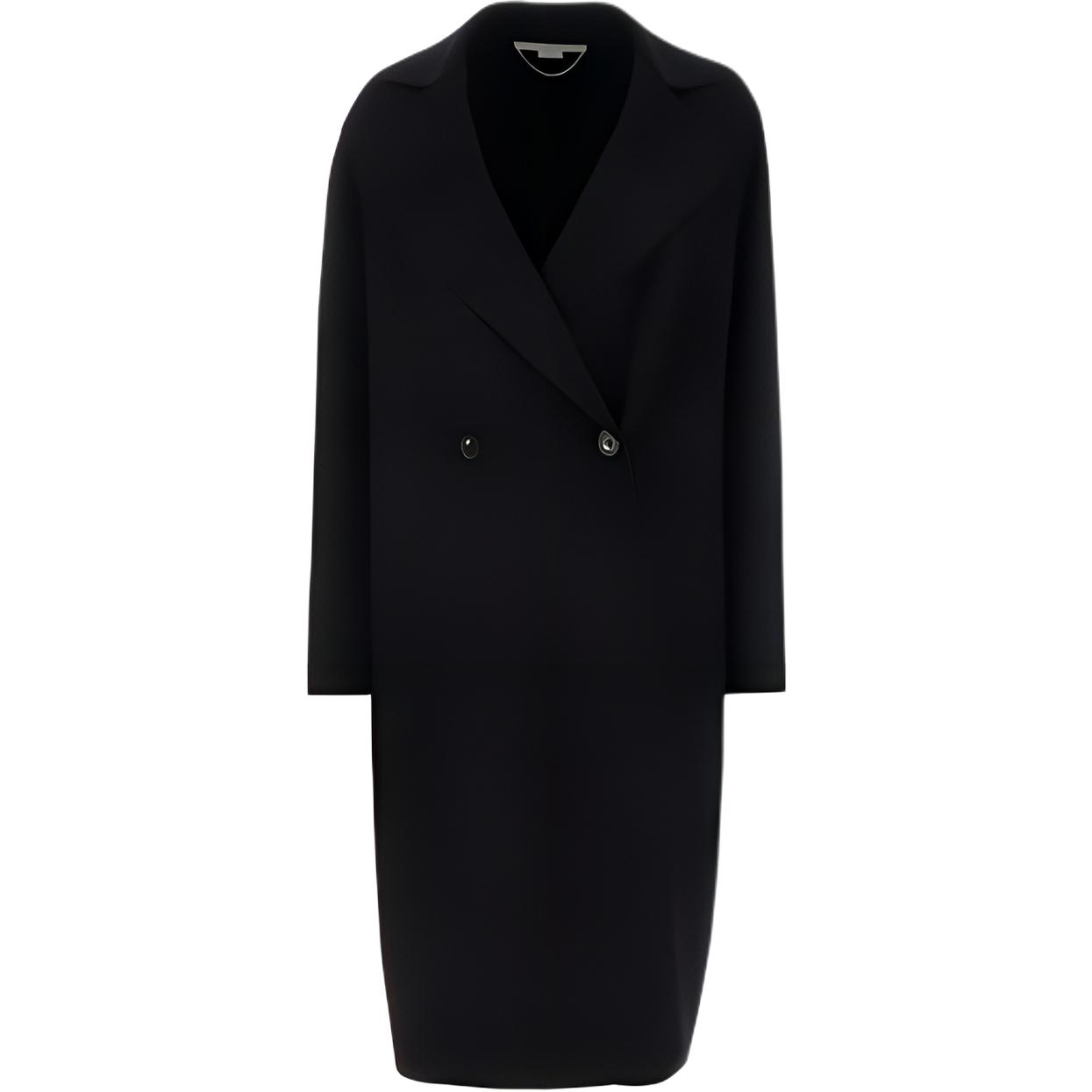 (Women) Stella McCartney  Solid Black Mid-Length Coat with Notched Lapel. 660041SPB051000