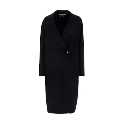 (Women) Stella McCartney Solid Black Mid-Length Coat with Notched Lapel. 660041SPB051000