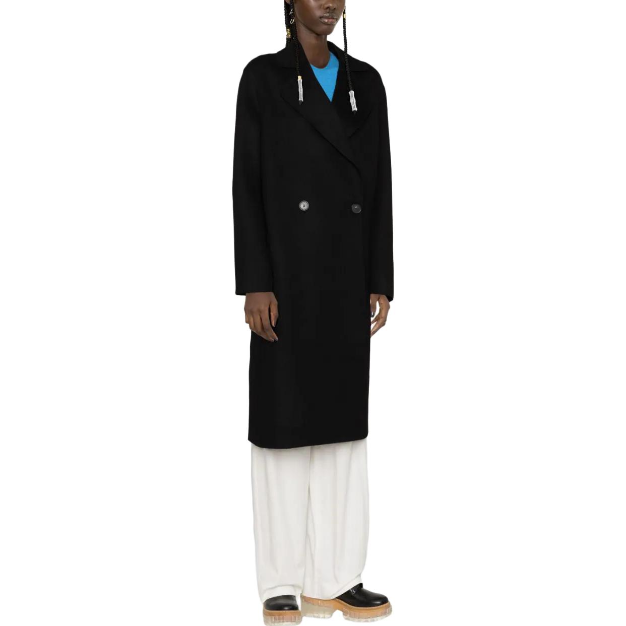 Purchase (W) ステラマッカートニー ソリッドブラック ノッチドラペルミドル丈コート. 660041SPB051000