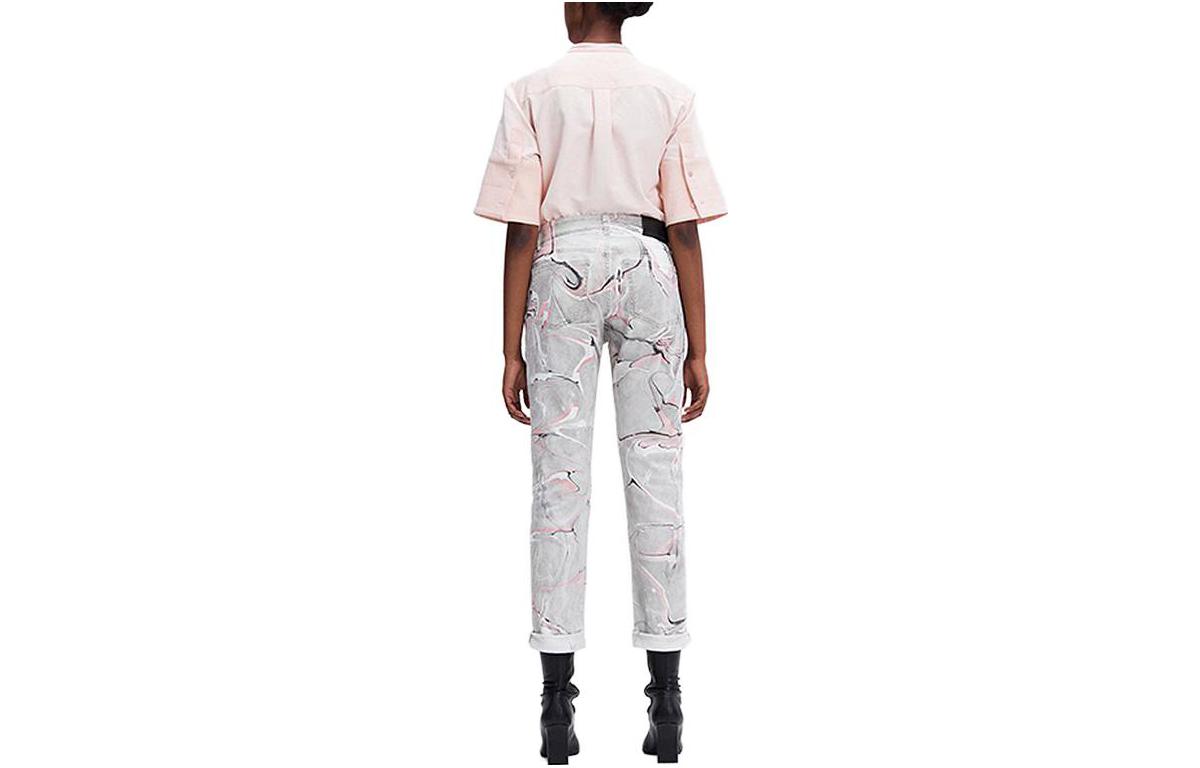 Lookbook (W) Stella McCartney Seluar Jeans Wanita Pinggang Tinggi Cetakan Abstrak Pink Kelabu. 372773SOH44-8318
