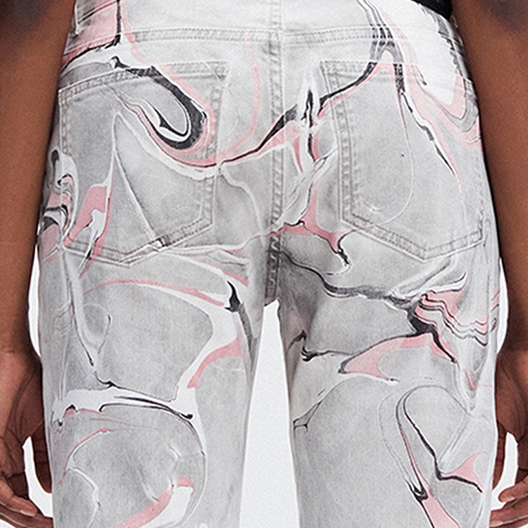 Purchase (W) Stella McCartney Seluar Jeans Wanita Pinggang Tinggi Cetakan Abstrak Pink Kelabu. 372773SOH44-8318