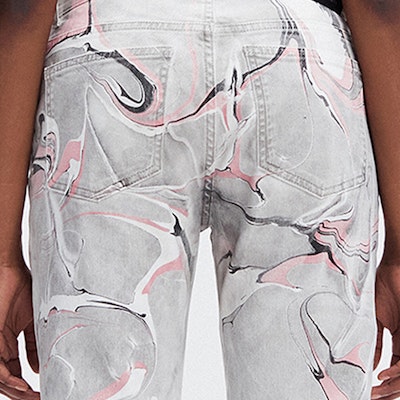 (W) Stella McCartney Seluar Jeans Wanita Pinggang Tinggi Cetakan Abstrak Pink Kelabu. 372773SOH44-8318 Purchase (W) Stella McCartney Seluar Jeans Wanita Pinggang Tinggi Cetakan Abstrak Pink Kelabu. 372773SOH44-8318