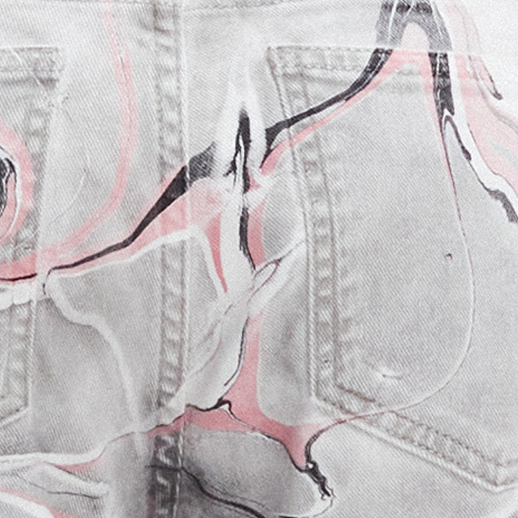 Details for (W) Stella McCartney Seluar Jeans Wanita Pinggang Tinggi Cetakan Abstrak Pink Kelabu. 372773SOH44-8318