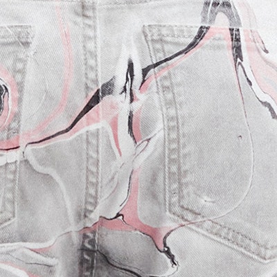 (W) Stella McCartney Seluar Jeans Wanita Pinggang Tinggi Cetakan Abstrak Pink Kelabu. 372773SOH44-8318 Details for (W) Stella McCartney Seluar Jeans Wanita Pinggang Tinggi Cetakan Abstrak Pink Kelabu. 372773SOH44-8318