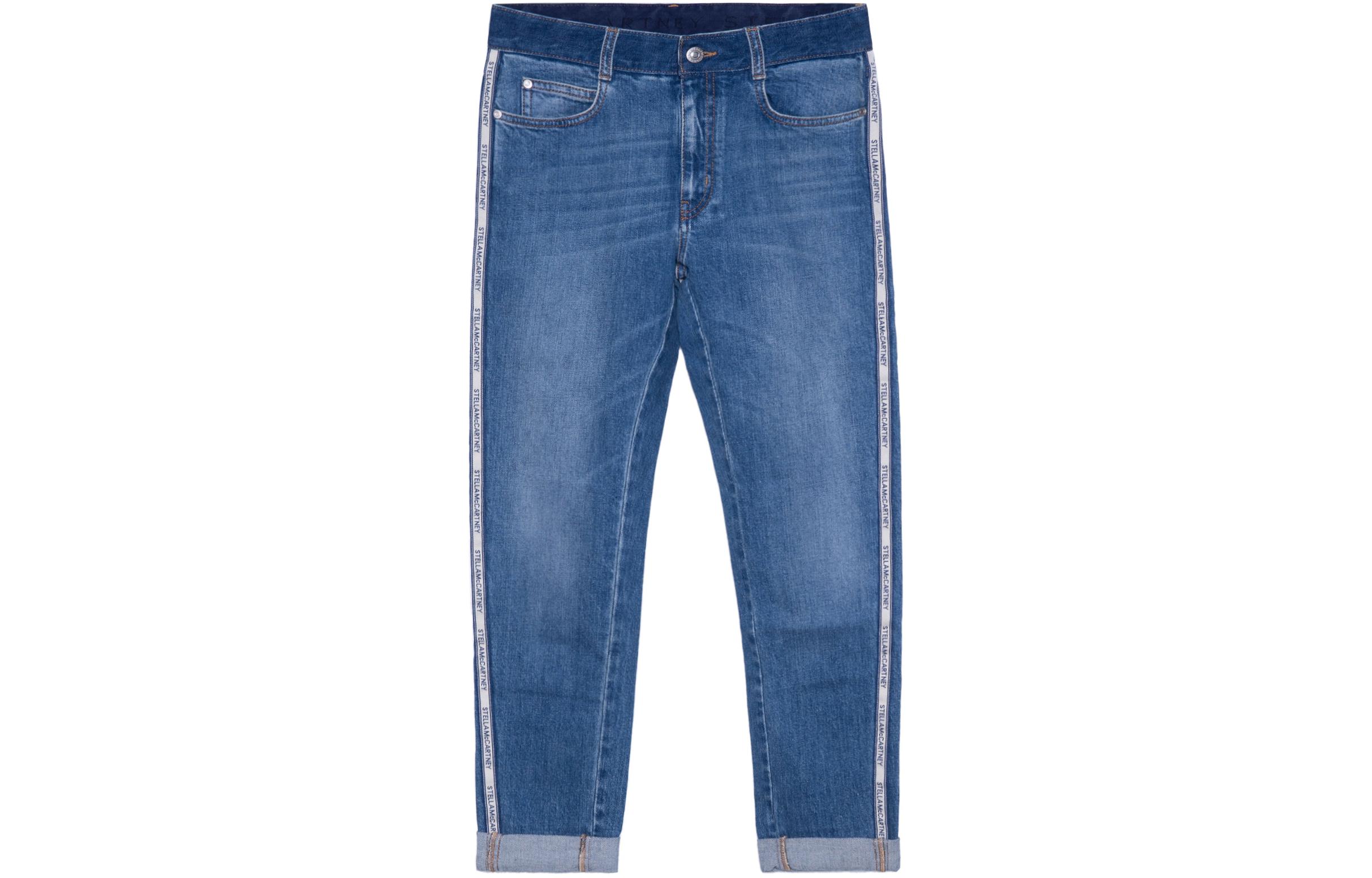 (Women) Stella McCartney FW21  Blue Straight-Leg Logo Trim Jeans 603702-SOH47-4045