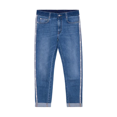 (Women) Stella McCartney FW21 Blue Straight-Leg Logo Trim Jeans 603702-SOH47-4045