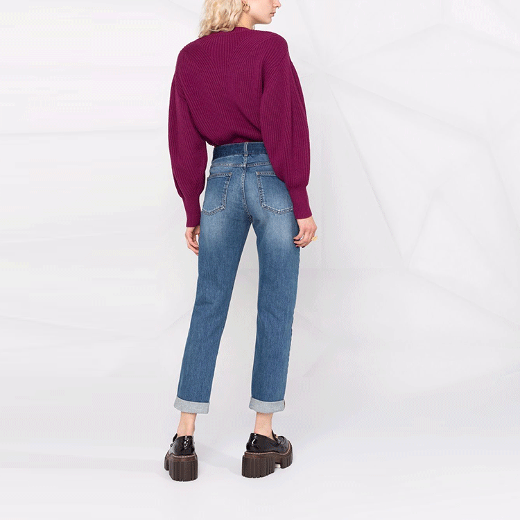 Purchase (W) Stella McCartney FW21 Jeans Biru Potongan Lurus dengan Logo Trim 603702-SOH47-4045