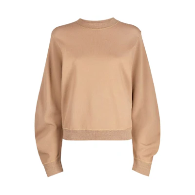 (Women) Stella McCartney FW21 Brown Cropped Pullover Loose Knit Sweater. 603229S2253-2742