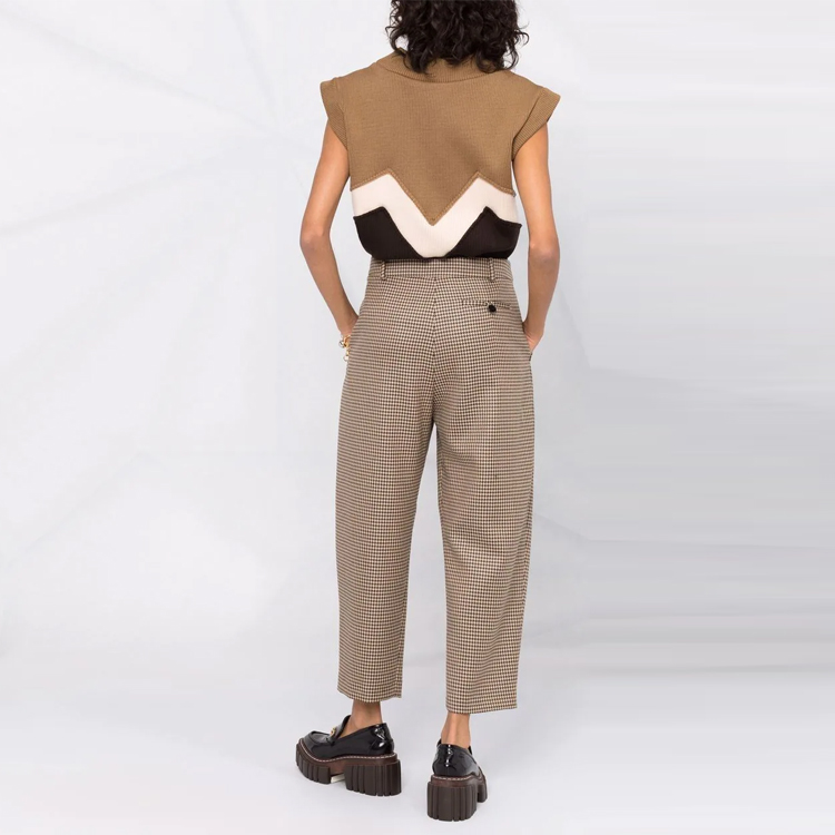 Shop (W) Seluar Kasual Houndstooth Khaki Stella McCartney FW21 591964SSA37-2566