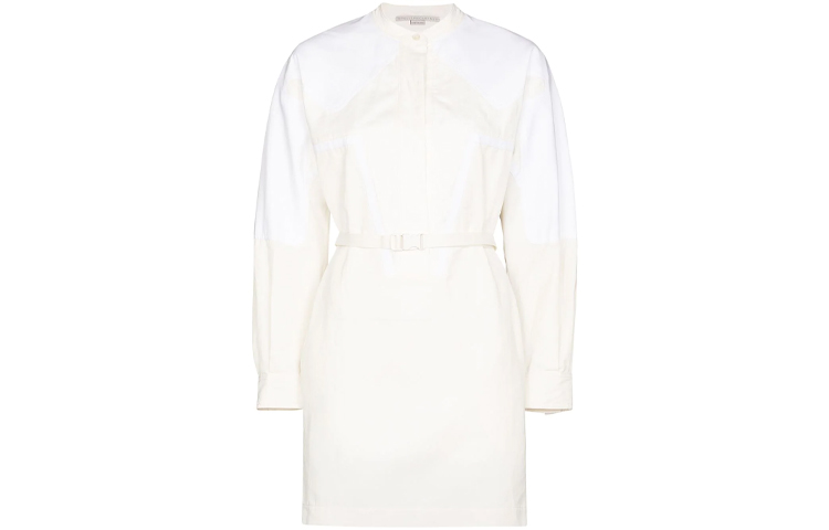 Order (W) Stella McCartney FW21 Gaun Mini Lengan Panjang Putih Bertali Pinggang. 603714SIA03-9200