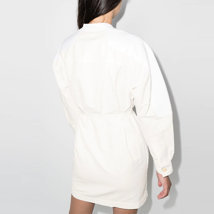 Shop (W) Stella McCartney FW21 Gaun Mini Lengan Panjang Putih Bertali Pinggang. 603714SIA03-9200