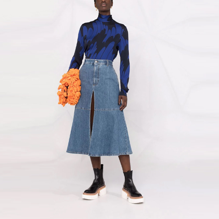 Lookbook (W) Stella McCartney FW21 Skirt Denim Mini A-Line Wanita Biru. 603987-SOH48-4021