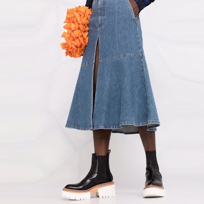 (W) Stella McCartney FW21 Skirt Denim Mini A-Line Wanita Biru. 603987-SOH48-4021 Details for (W) Stella McCartney FW21 Skirt Denim Mini A-Line Wanita Biru. 603987-SOH48-4021