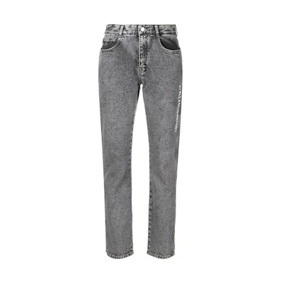 (Women) Stella McCartney FW21 Galaxy Logo Embroidered Washed Denim Pants Women Grey. 372773SOH42-1260