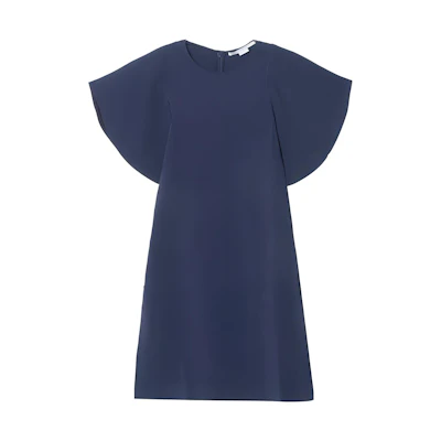 (Women) Stella McCartney FW23 Navy Blue Short-Sleeve Zip-Up Mini Dress. 602911SCA06-4000