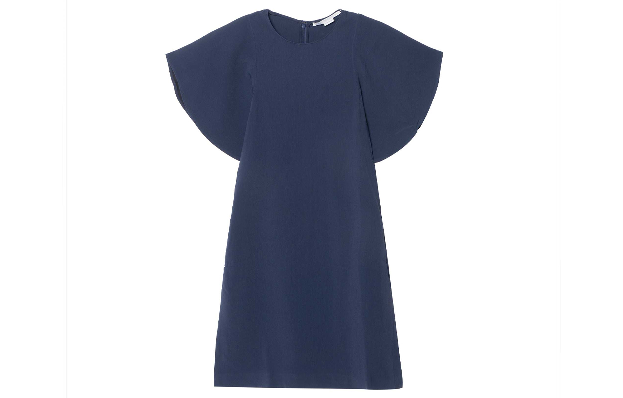 Order (W) Stella McCartney FW23 Gaun Mini Biru Navy Lengan Pendek dengan Zip Depan. 602911SCA06-4000