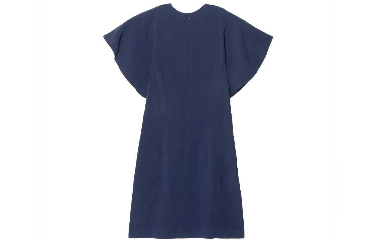 Lookbook (W) Stella McCartney FW23 Gaun Mini Biru Navy Lengan Pendek dengan Zip Depan. 602911SCA06-4000