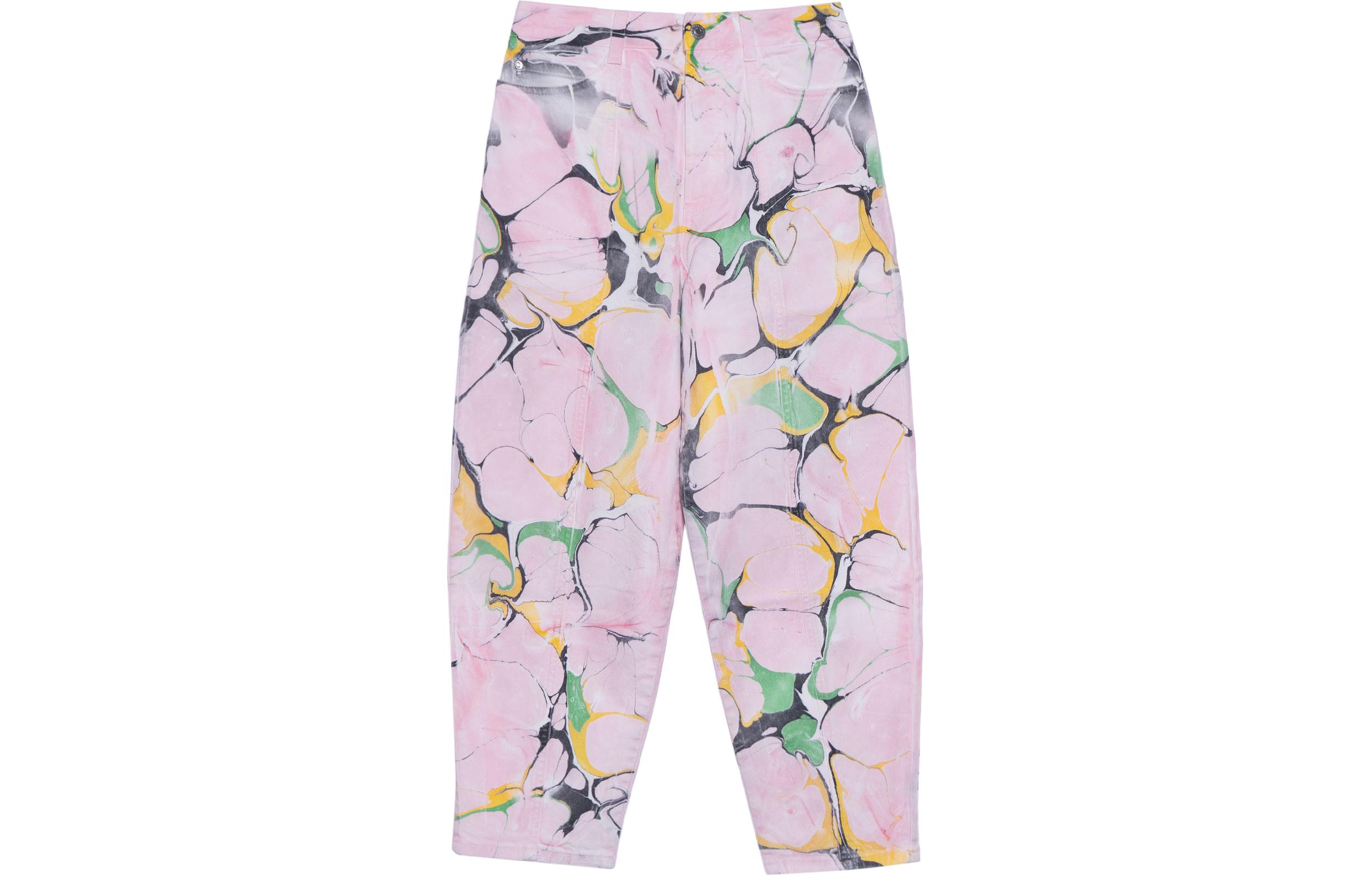 Order (W) Stella McCartney FW23 Jeans Leperangan Bunga Merah Jambu Wide-Leg. 602559SOH43-8808