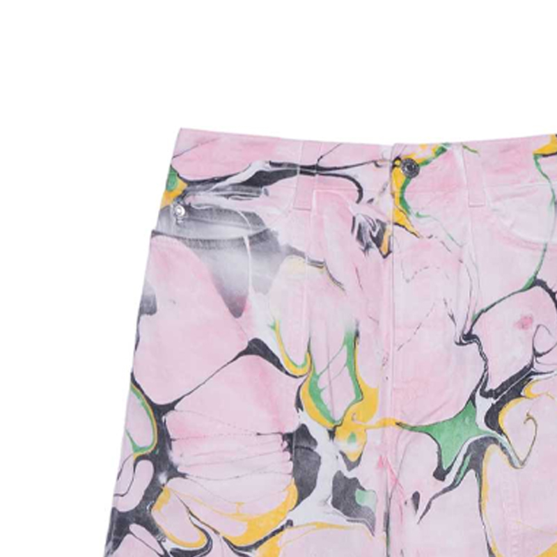 Sizing (W) Stella McCartney FW23 Jeans Leperangan Bunga Merah Jambu Wide-Leg. 602559SOH43-8808