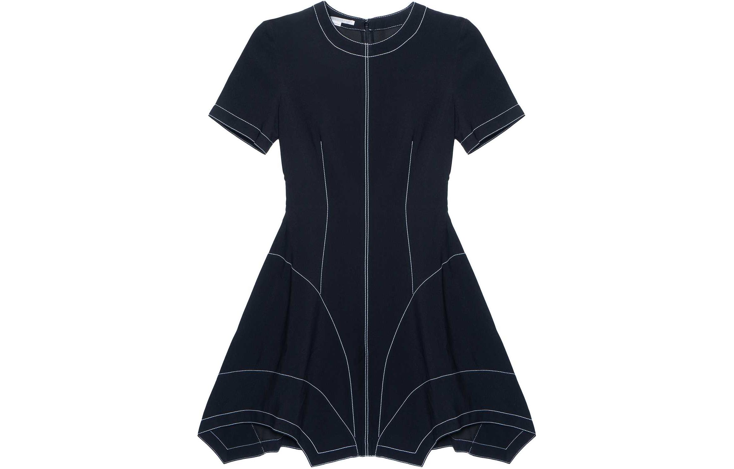 (Women) Stella McCartney FW23 Navy Blue Short-Sleeve Back-Zip Dress Womens. 603694SSA02-1000