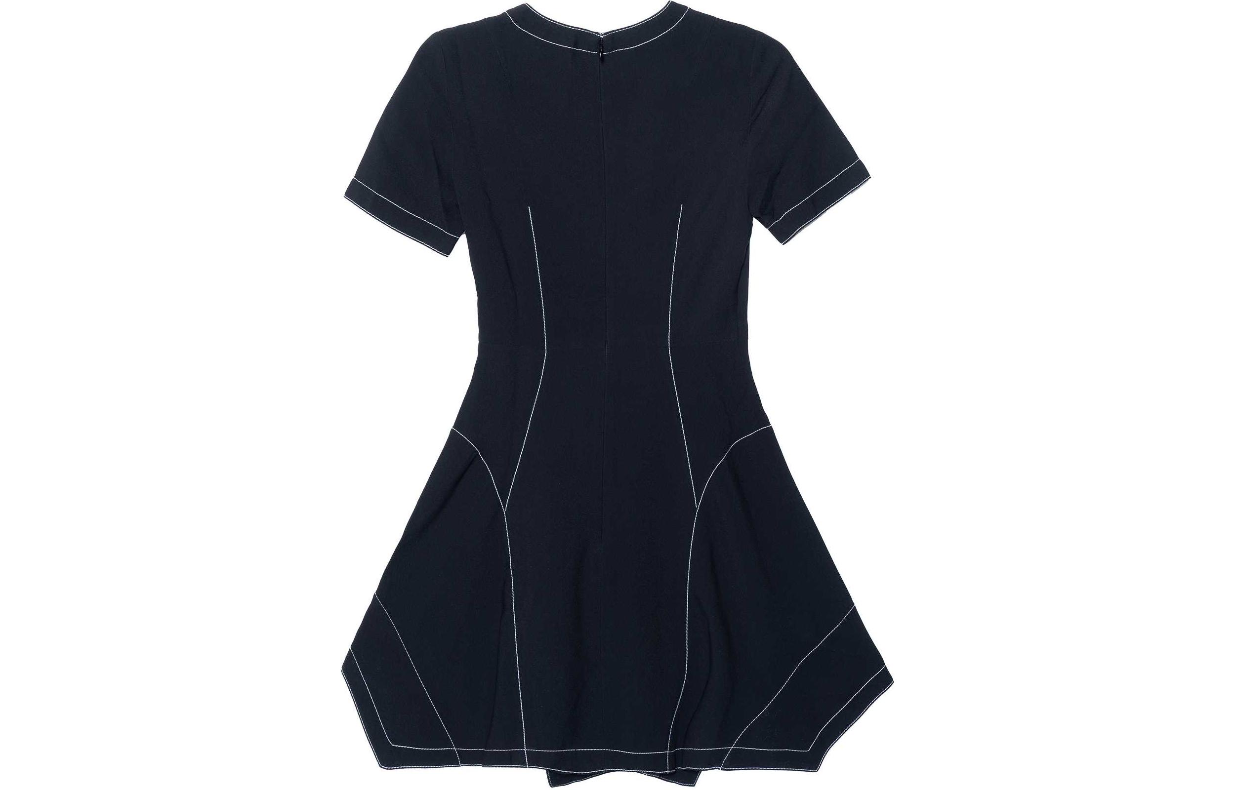 Lookbook (W) Stella McCartney FW23 Navy Biru Gaun Pendek Lengan Wanita dengan Zip Belakang. 603694SSA02-1000