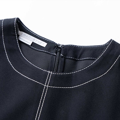 (W) Stella McCartney FW23 Navy Biru Gaun Pendek Lengan Wanita dengan Zip Belakang. 603694SSA02-1000 Purchase (W) Stella McCartney FW23 Navy Biru Gaun Pendek Lengan Wanita dengan Zip Belakang. 603694SSA02-1000