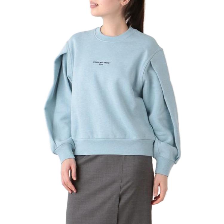 Sizing (W) Stella McCartney Baju Peluh Lengan Panjang Berlipat Wanita Biru Muda. 603659SOW78-4210