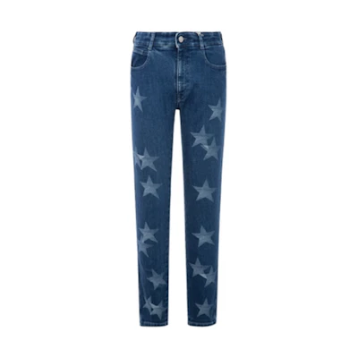 (Women) Stella McCartney SS21 Blue Star Print Straight Leg Jeans Casual Style 372773SOH27-4057