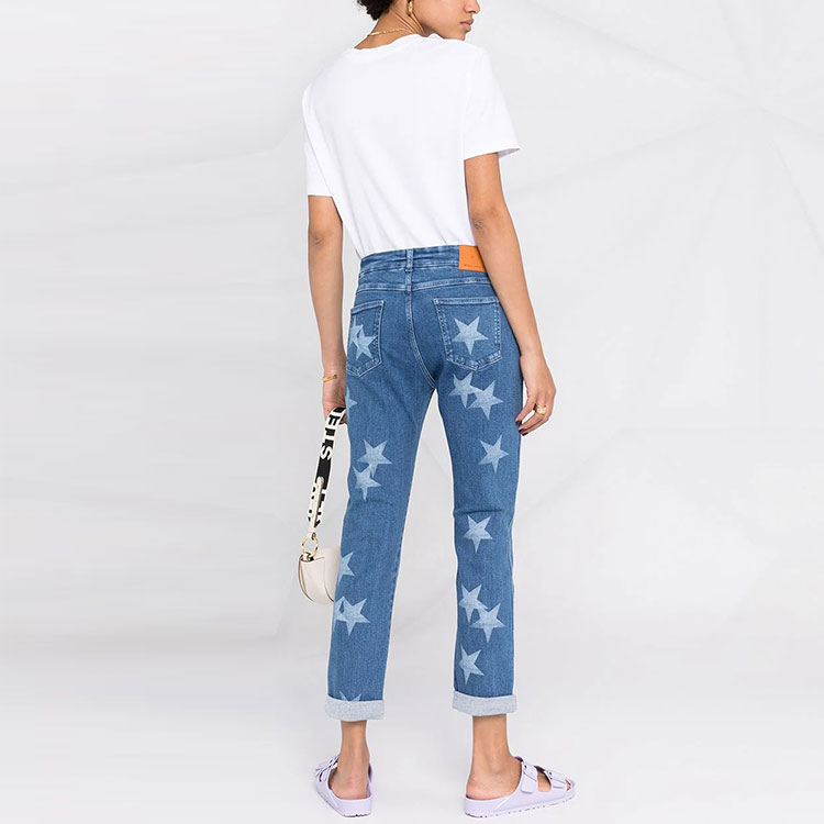 Purchase (W) Stella McCartney SS21 Jeans Biru Corak Bintang Gaya Kasual Seluar Lurus. 372773SOH27-4057