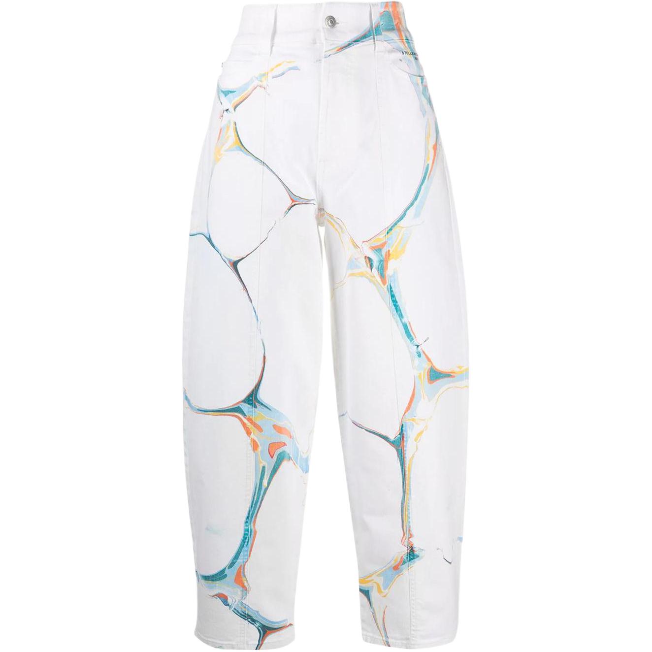 (Women) Stella McCartney SS21 Marble Print Denim Jeans  White. 602559SOH25-9015
