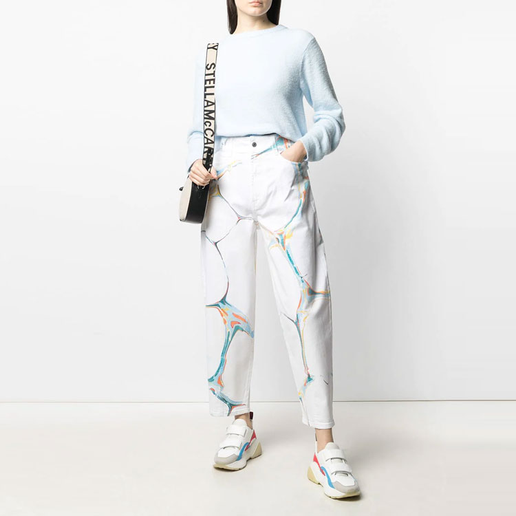 Lookbook (W) ステラマッカートニー SS21 マーブルプリント デニムジーンズ ホワイト. 602559SOH25-9015